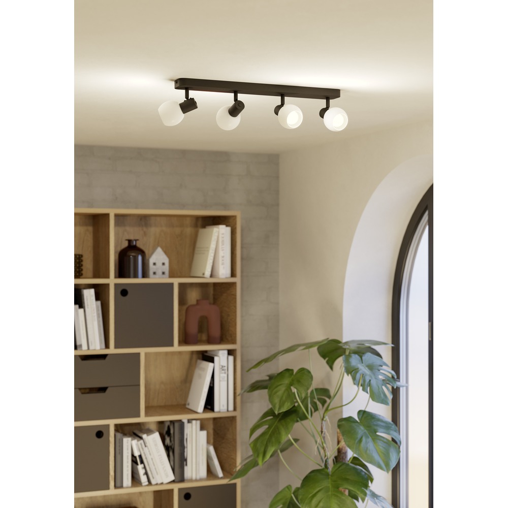 Lampe de plafond Castellazo Noir à 4 lumières avec verre blanc Eglo 9008606392155