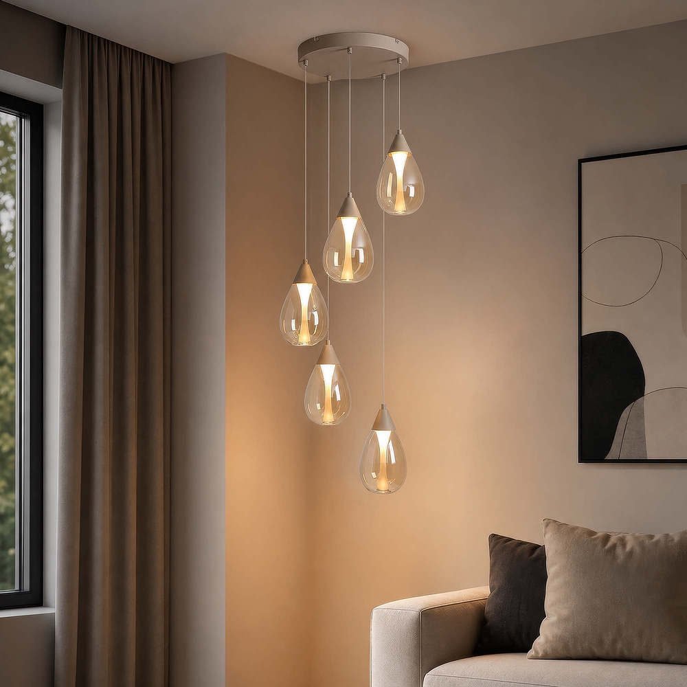 Lampe pendante de conception Pear Brun sable 5 clair Searchlight 5,05342E+12