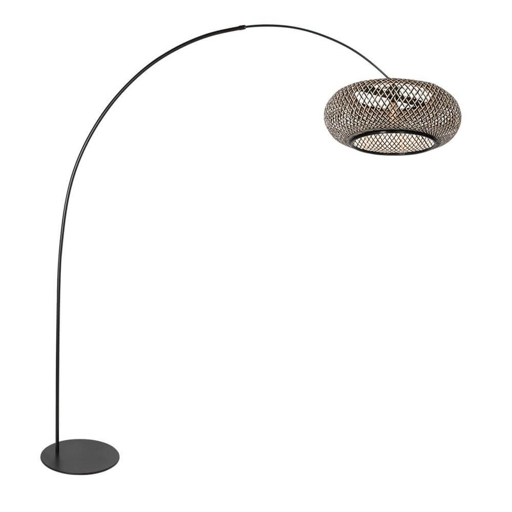 Vloerlamp Curve zwart met rotan kap Ø 60cm