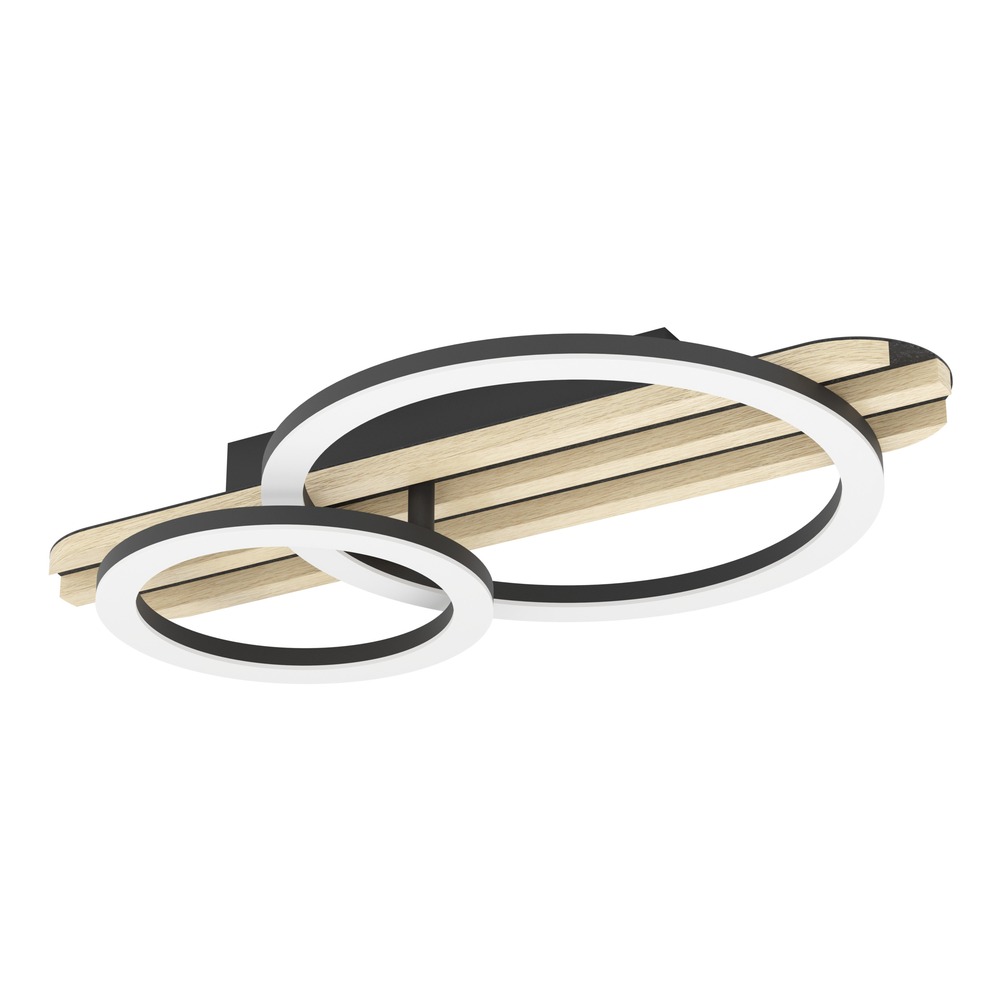 Lampe de plafond moderne Cembrano noir avec bois 50 cm