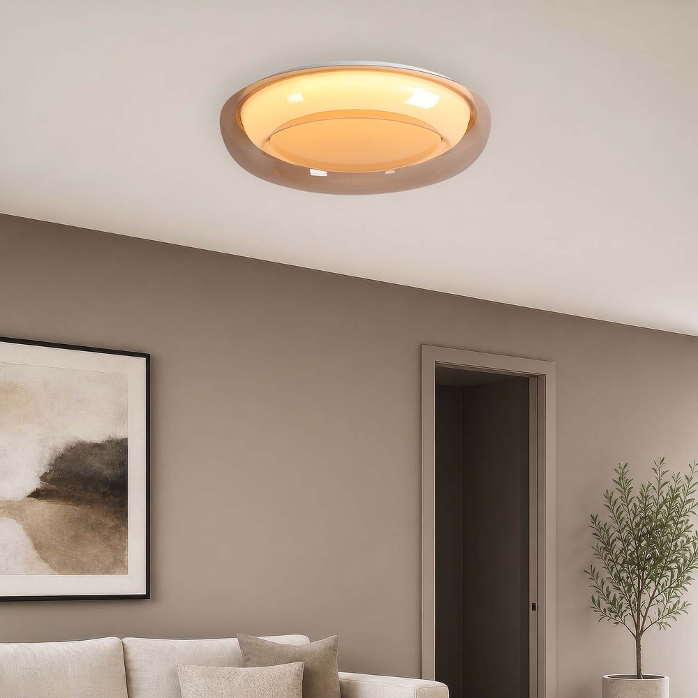 Conception des plafonniers Jude blanc avec verre ambré Ø 40 cm Searchlight 5,05342E+12