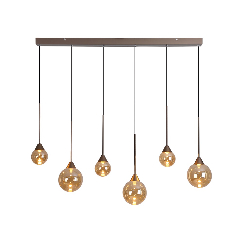 Lampe pendante de conception Opux Lux Ligne droite en bronze léger à 6 lumières