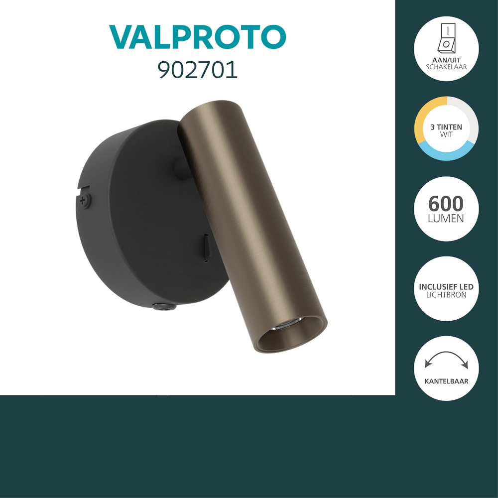 Emplacement monté en surface Valproto noir avec bronze Eglo 9008606392056
