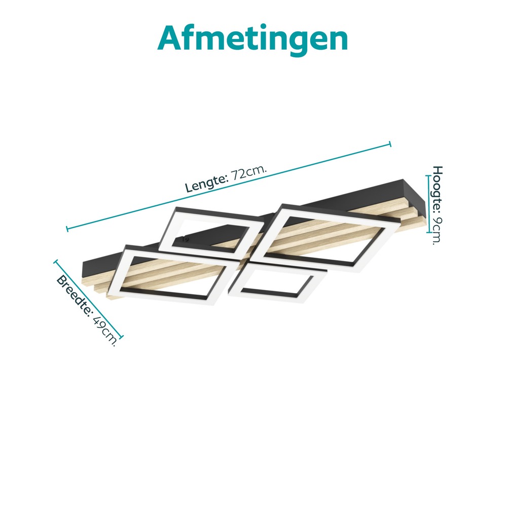 Lampe de plafond moderne Cembrano noir avec un carré en bois 72 cm Eglo 9008606388202