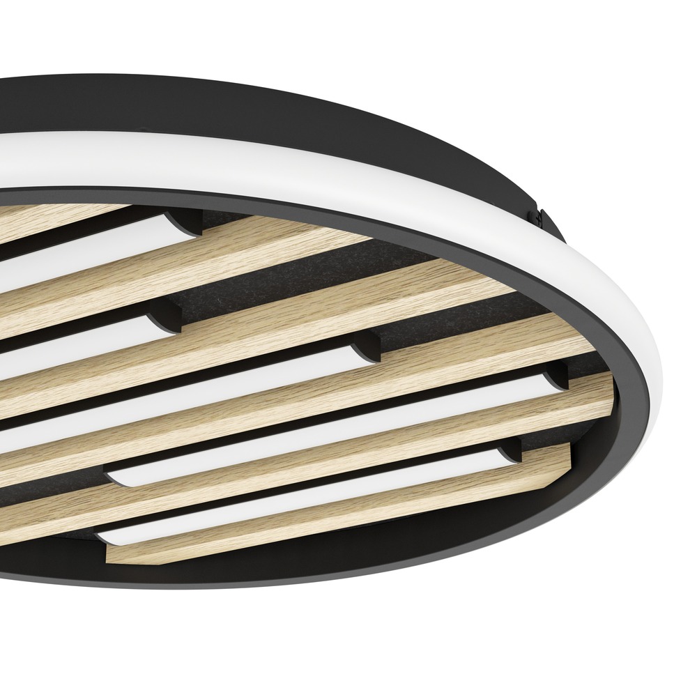 Lampe de plafond moderne Cembrano Noir rond avec bois Eglo 9008606388134