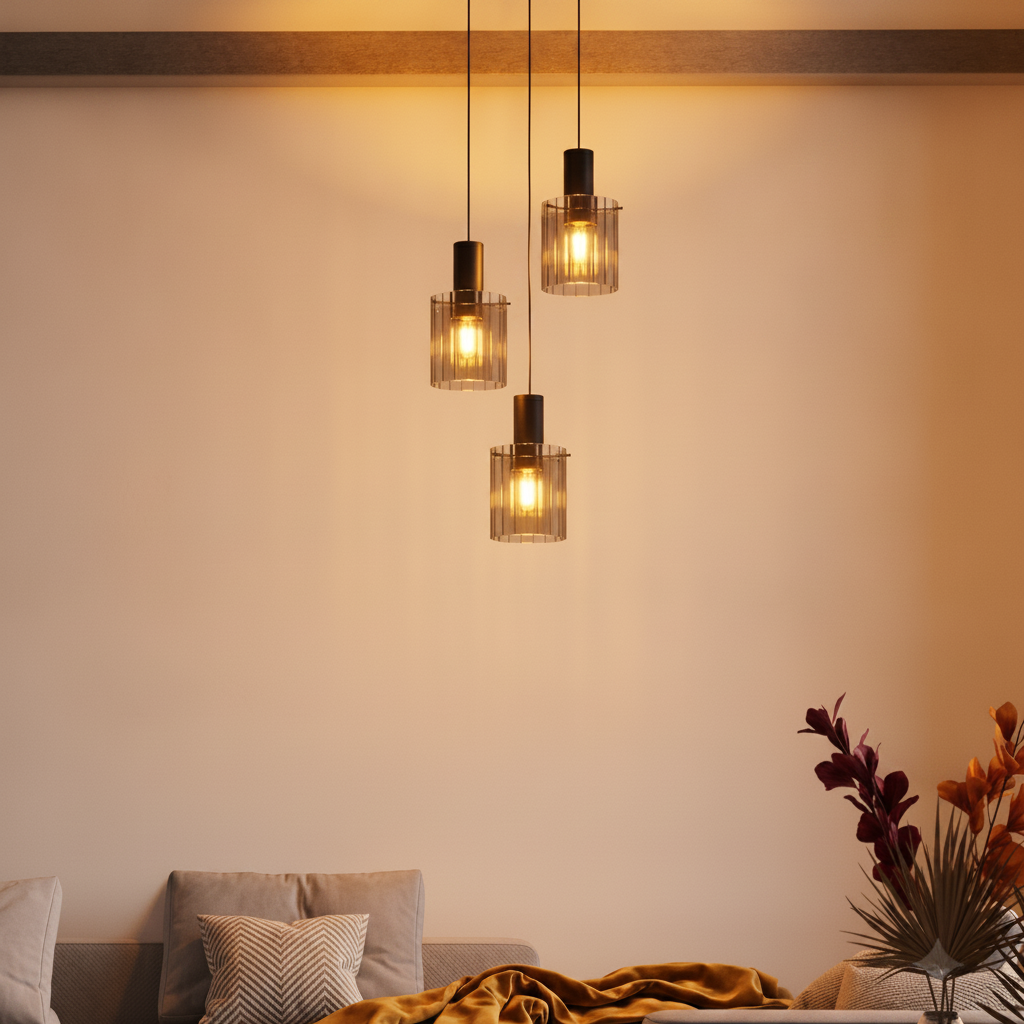 Suspension design Mirbi 3 lumières noir rond