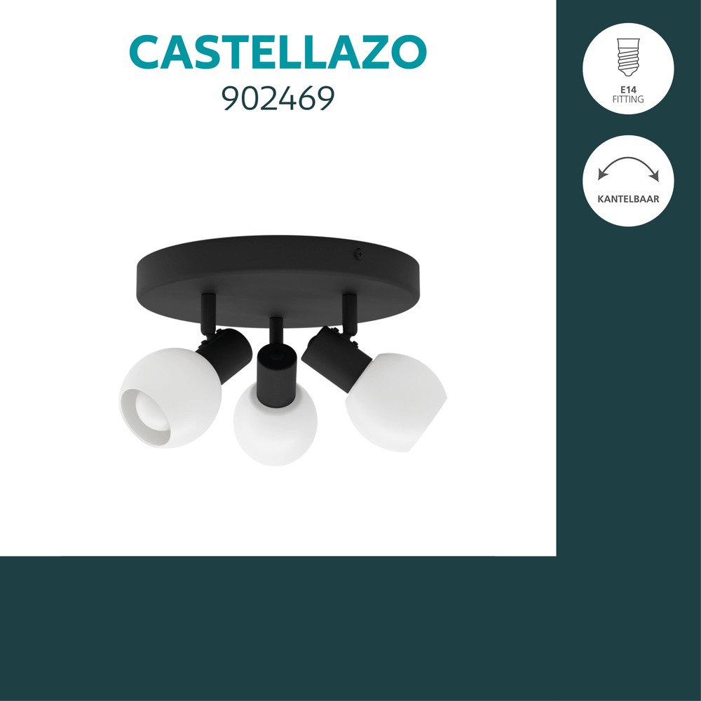 Lampe de plafond Castellazo 3 noirs clairs avec verre Ø 25 cm Eglo 9008606392148