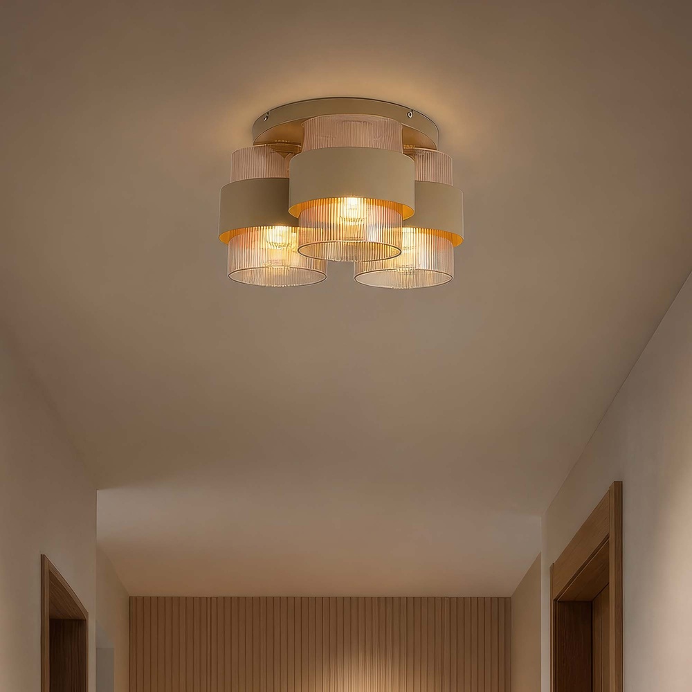 Lampe de plafond Royal Brun sable clair à 3 Searchlight 5,05342E+12