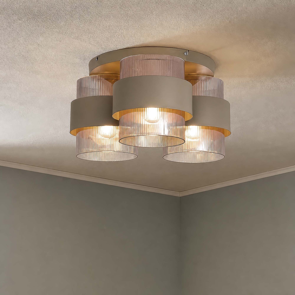 Lampe de plafond Royal Brun sable clair à 3 Searchlight 5,05342E+12