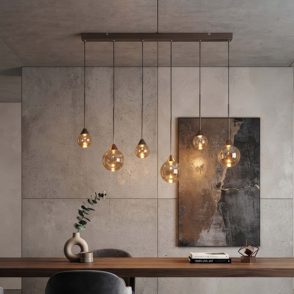 Lampe pendante de conception Opux Lux Ligne droite en bronze léger à 6 lumières Searchlight 5,05342E+12