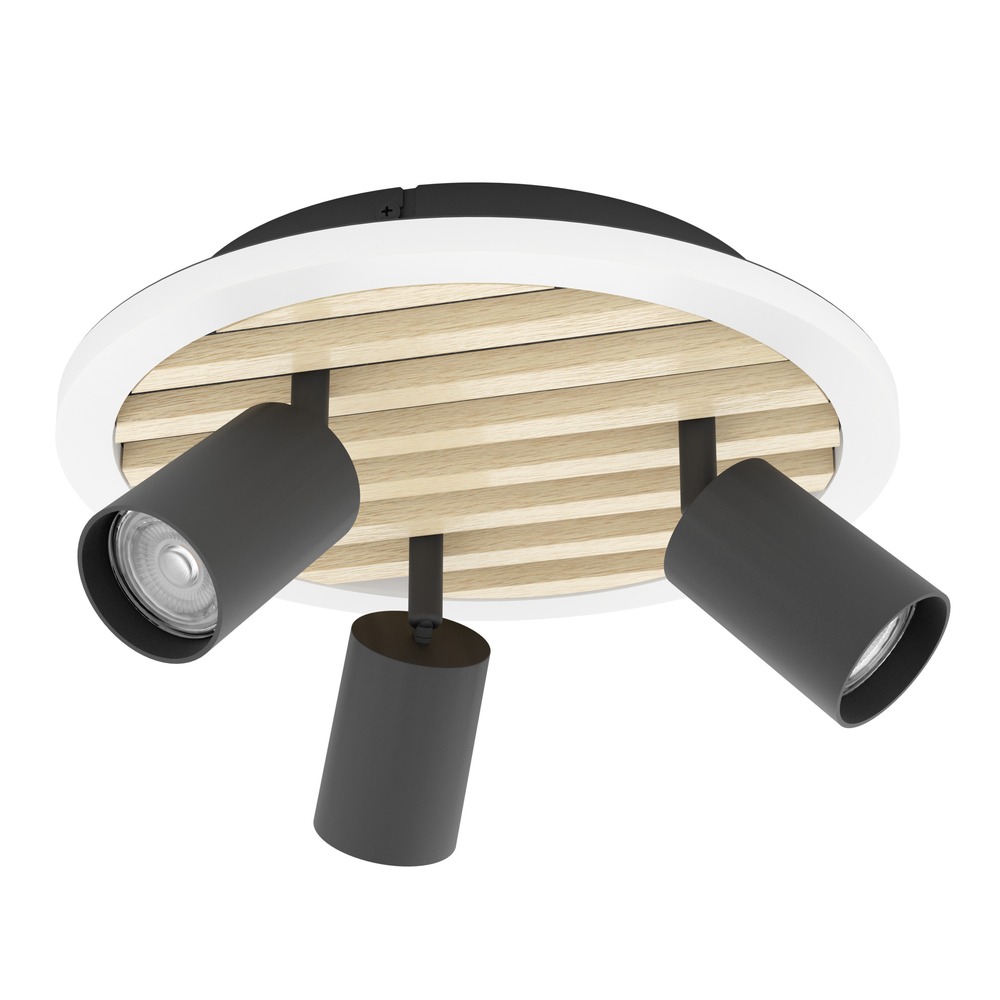 Lampe de plafond moderne Cembrano 3-noir clair avec bois Eglo 9008606388271