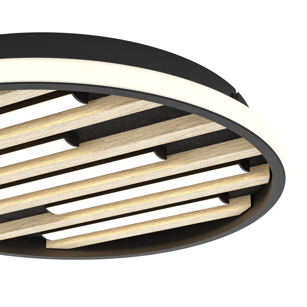 Lampe de plafond moderne Cembrano Noir rond avec bois Eglo 9008606388134