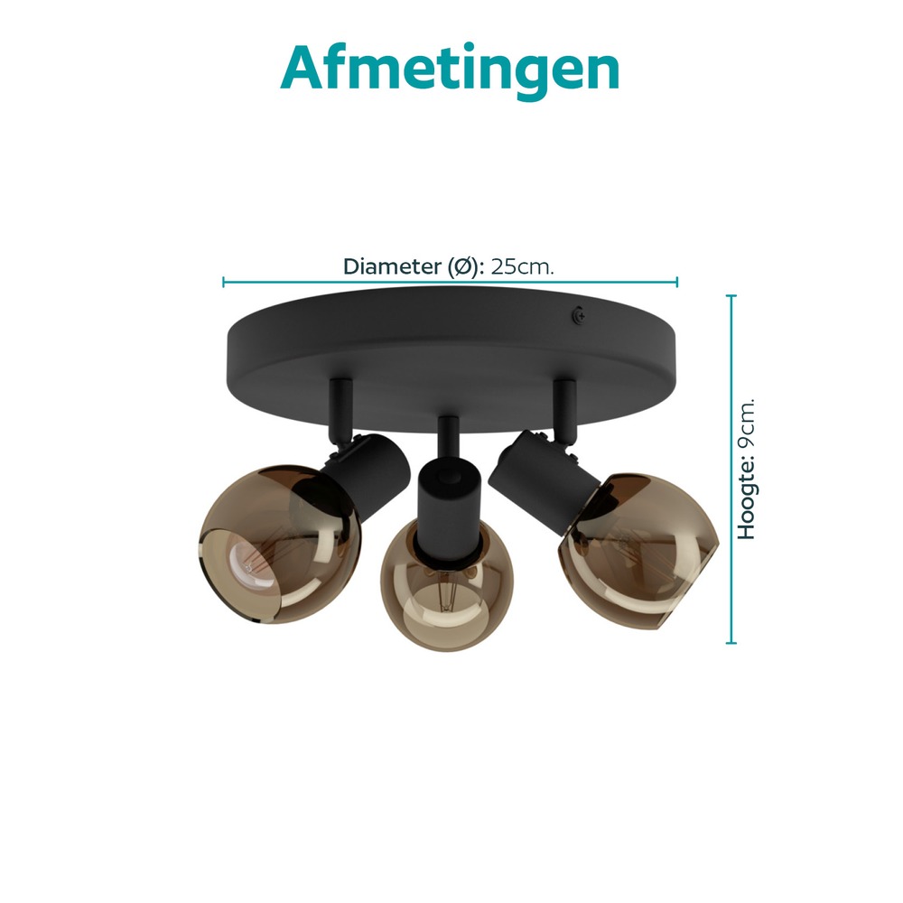 Lampe de plafond Castellazo 3 lumières noires Ø 25cm Eglo 9008606392100