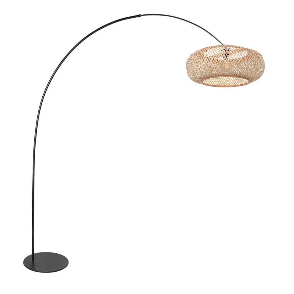 Vloerlamp Curve zwart met bamboe kap Ø 60cm