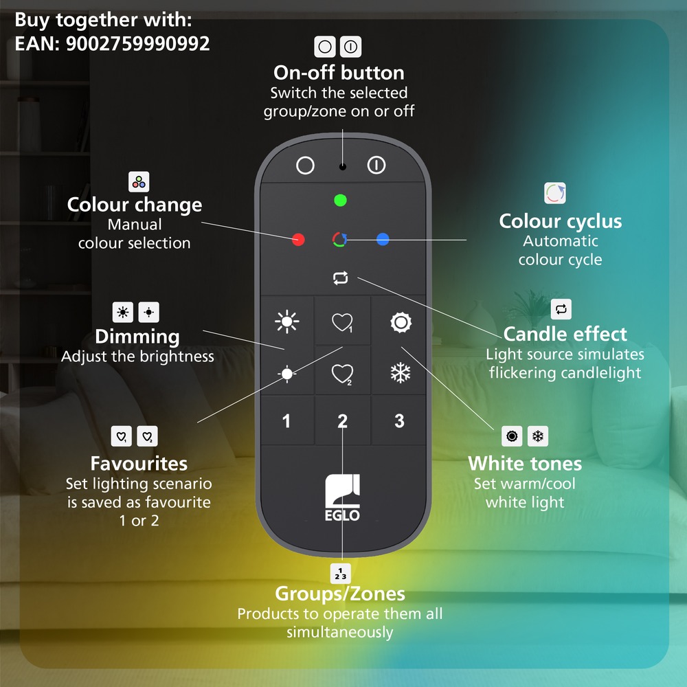Éclairage de plafond intelligent Pitrignani-Z Rectangle 60 x 30 cm noir Eglo 9008606390540