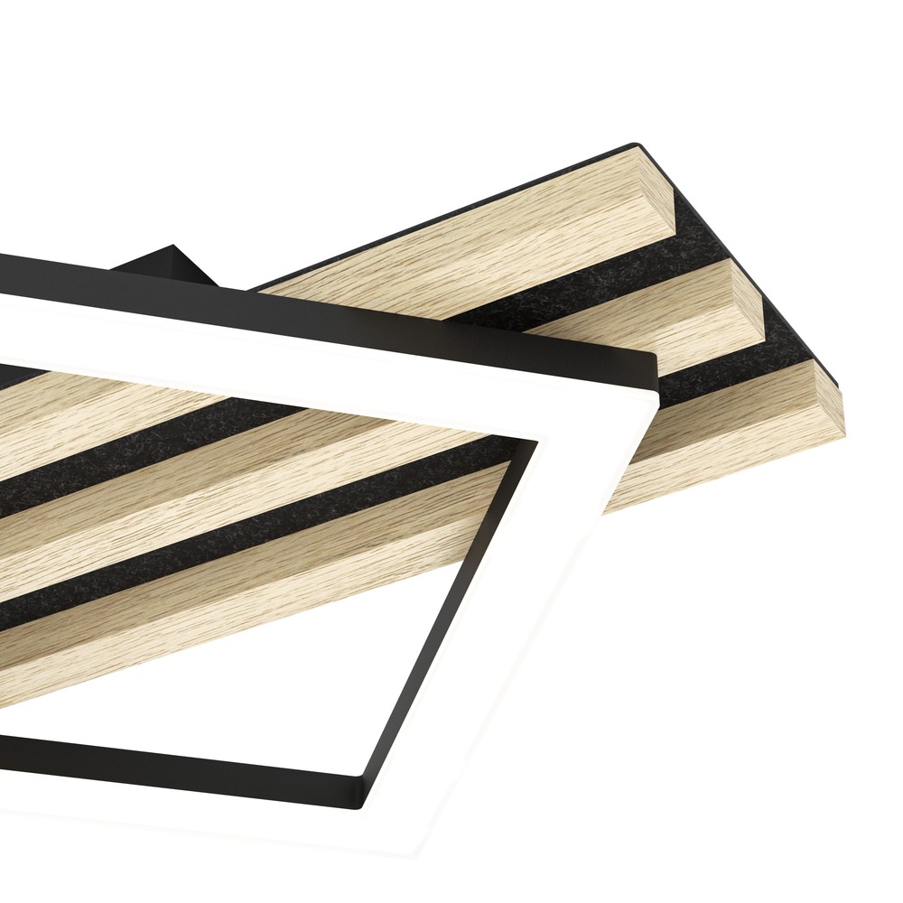 Lampe de plafond moderne Cembrano noir avec carré bois 50 cm Eglo 9008606388196