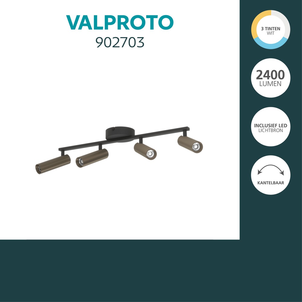 Emplacement monté en surface Valproto Noir à 4 couleurs claires avec bronze Eglo 9008606392070