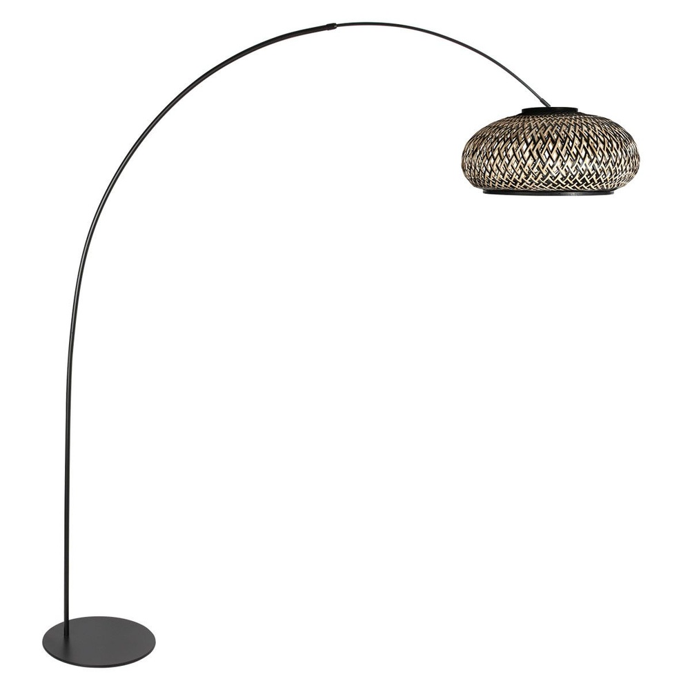 Booglamp Curve zwart met rotan kap