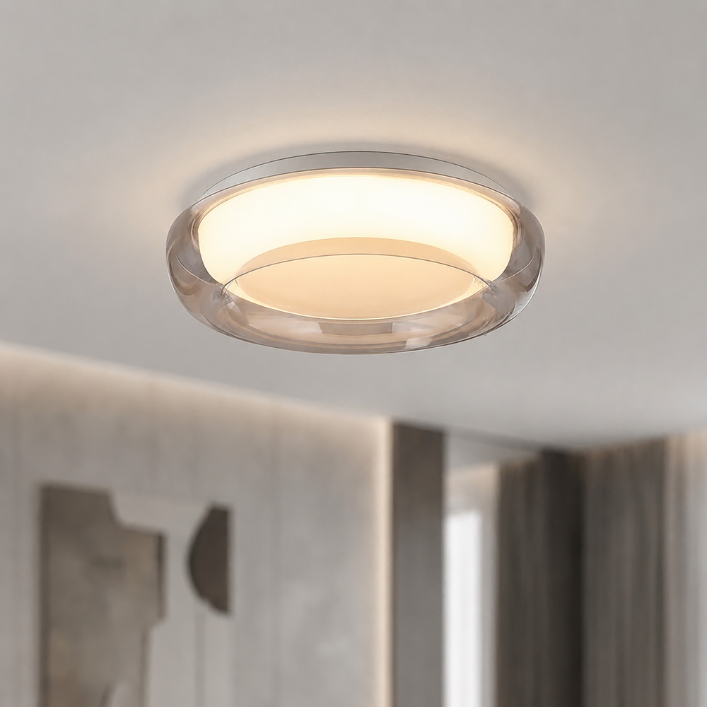 Conception des plafonniers Jude blanc avec verre ambré Ø 30 cm Searchlight 5,05342E+12