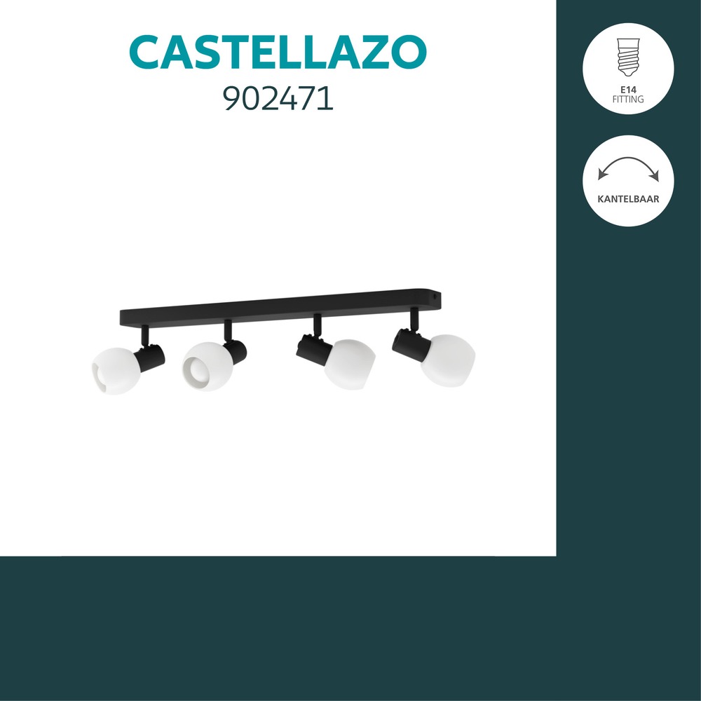 Lampe de plafond Castellazo Noir à 4 lumières avec verre blanc Eglo 9008606392155