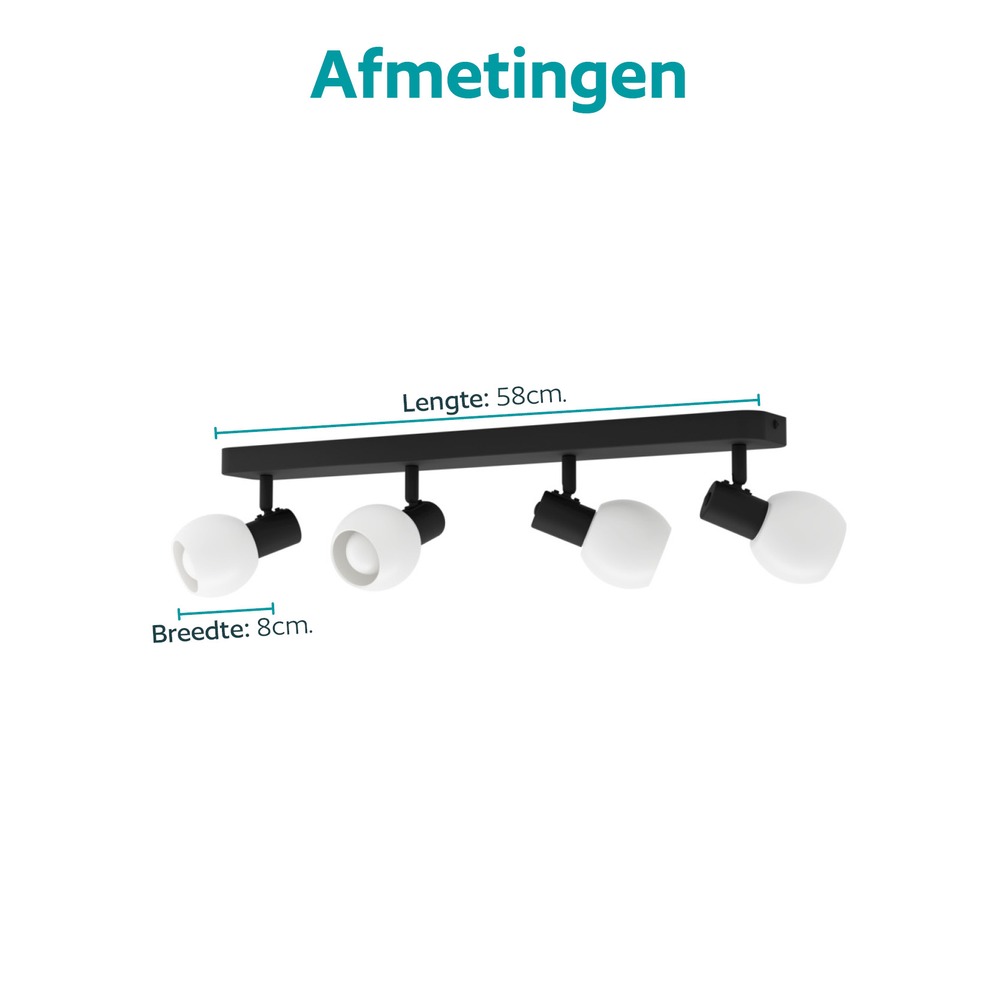 Lampe de plafond Castellazo Noir à 4 lumières avec verre blanc Eglo 9008606392155