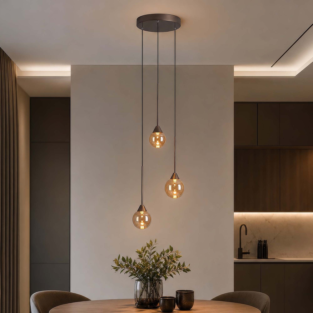 Lampe pendante de conception Opux Lux Bronze à 3 lumières Searchlight 5,05342E+12