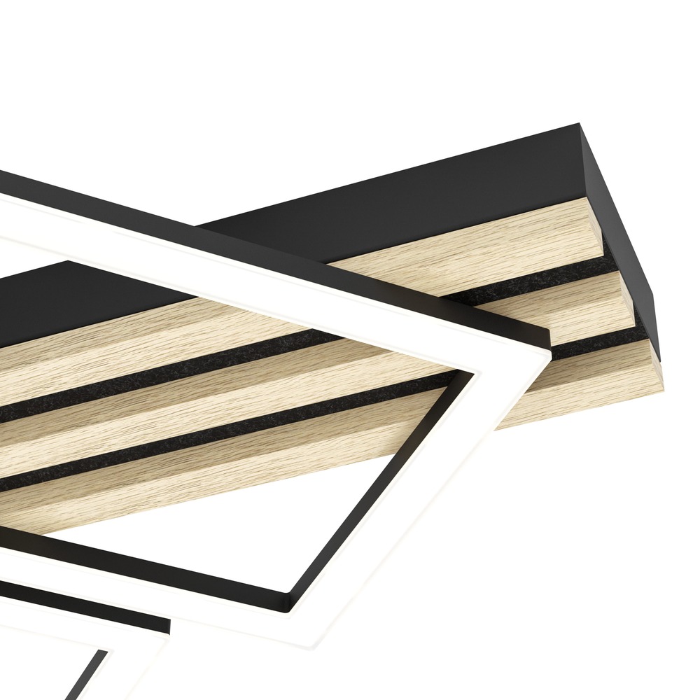 Lampe de plafond moderne Cembrano noir avec un carré en bois 72 cm Eglo 9008606388202