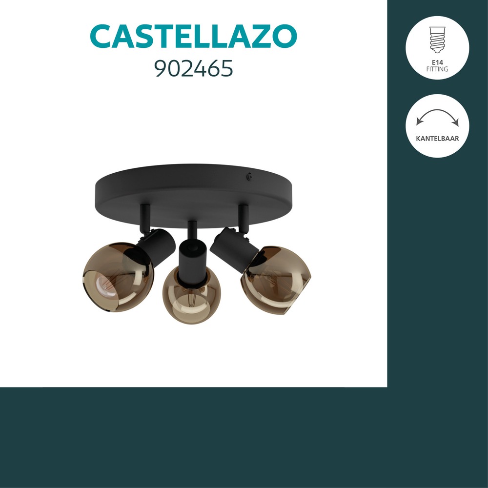 Lampe de plafond Castellazo 3 lumières noires Ø 25cm Eglo 9008606392100