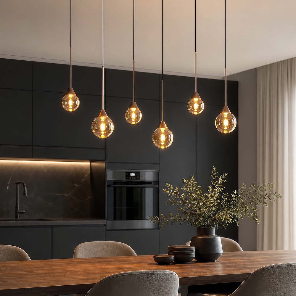 Lampe pendante de conception Opux Lux Ligne droite en bronze léger à 6 lumières Searchlight 5,05342E+12