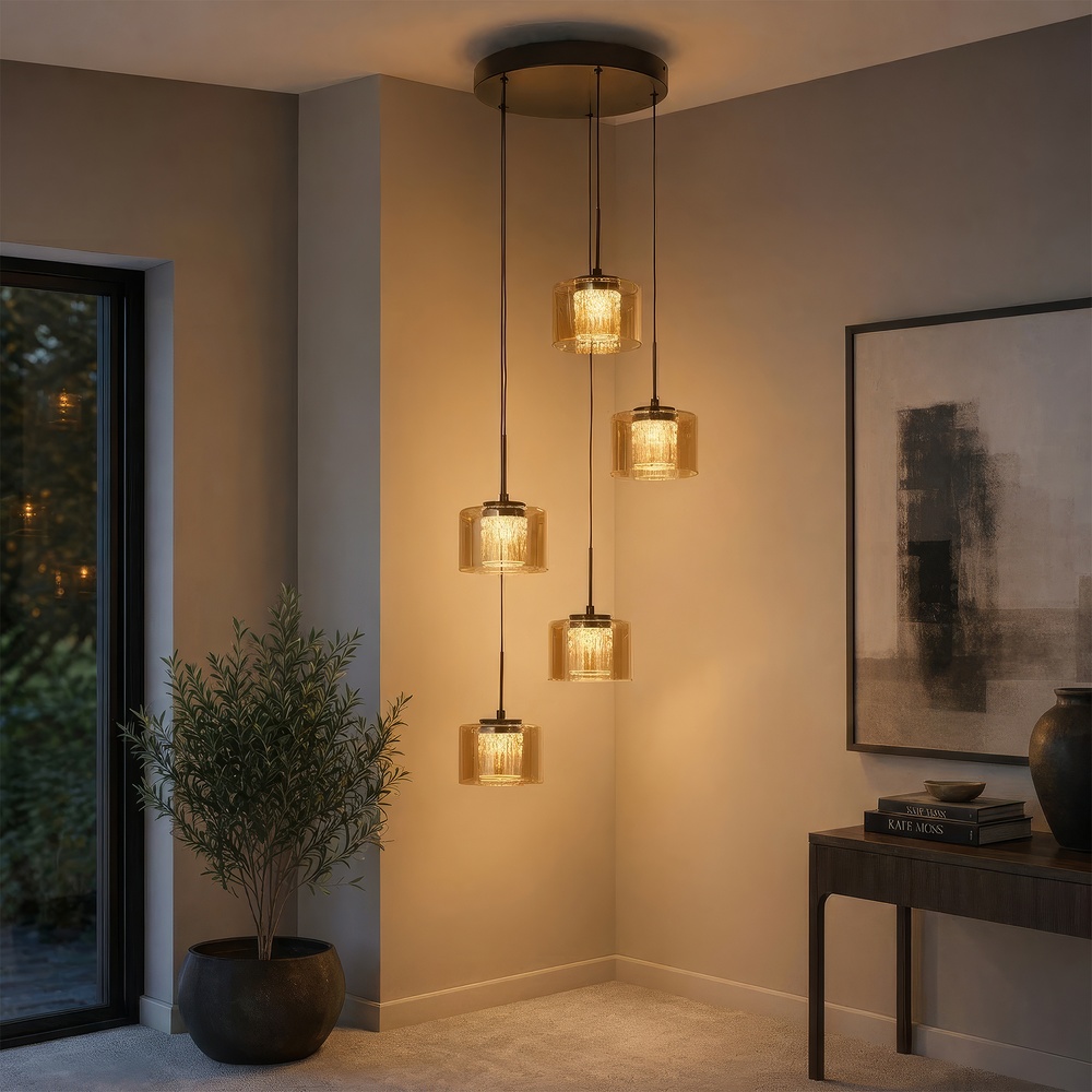 Lampe pendante de conception Tumblers Bronze 5 légers Searchlight 5,05342E+12