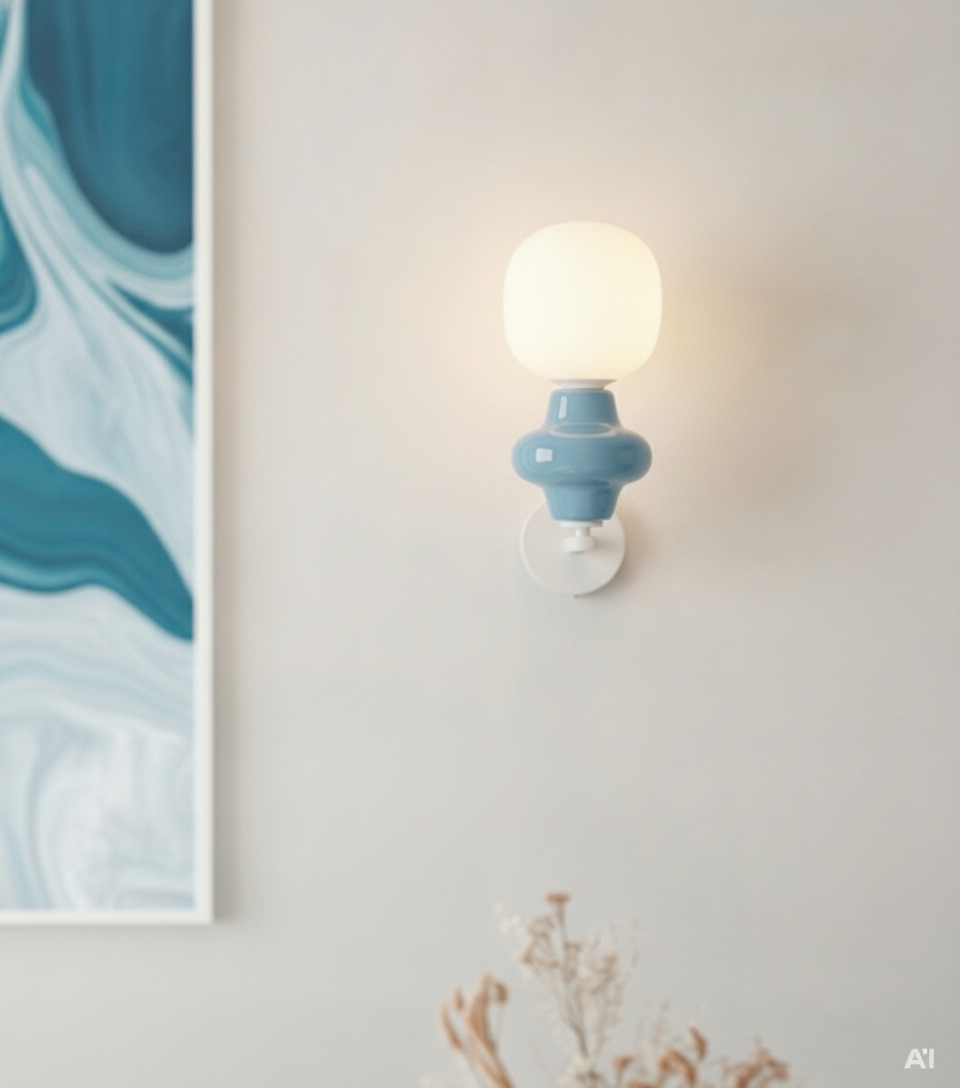 Applique murale Clio céramique bleue avec verre blanc
