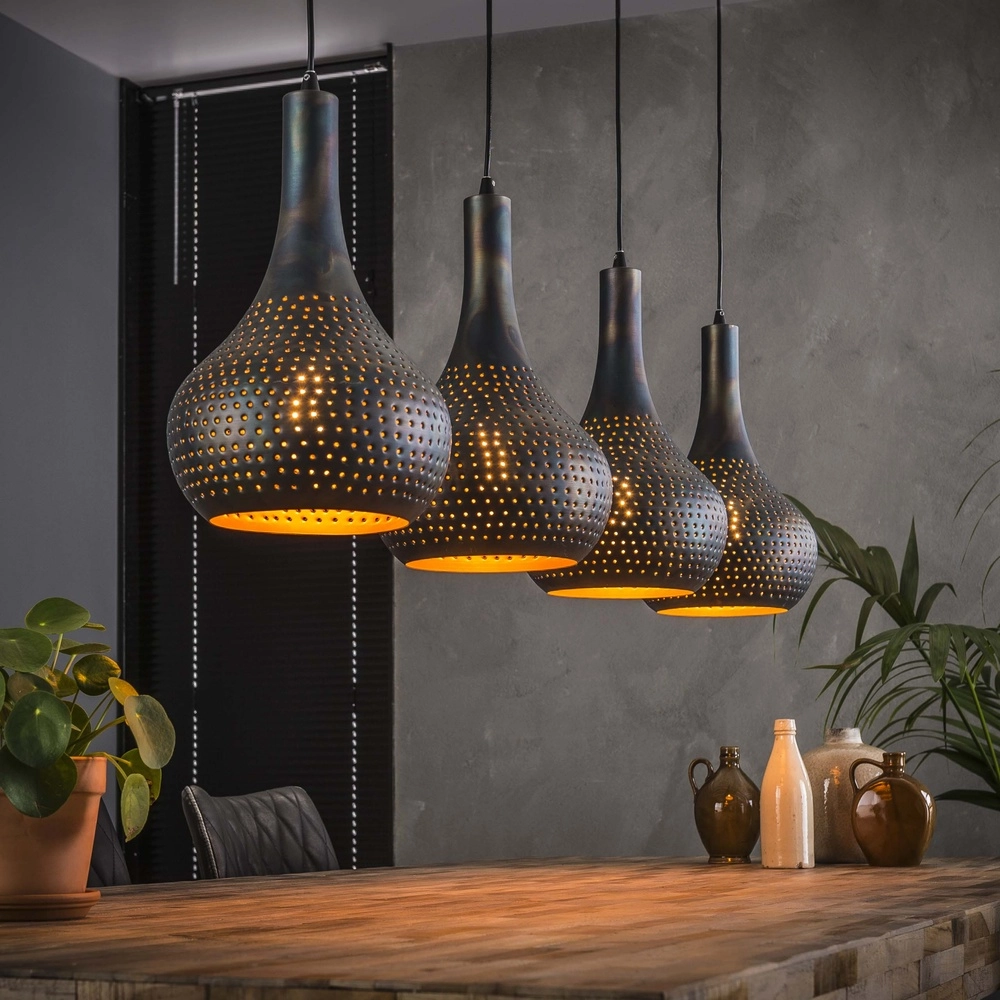 Lampe suspendue à trou pour table à manger Punch 4x E27 - brun noir