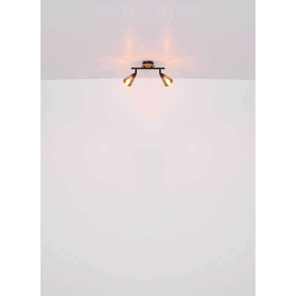 Lampe de plafond à deux lumières Mubby noir avec un aspect bois Globo 9007371445868