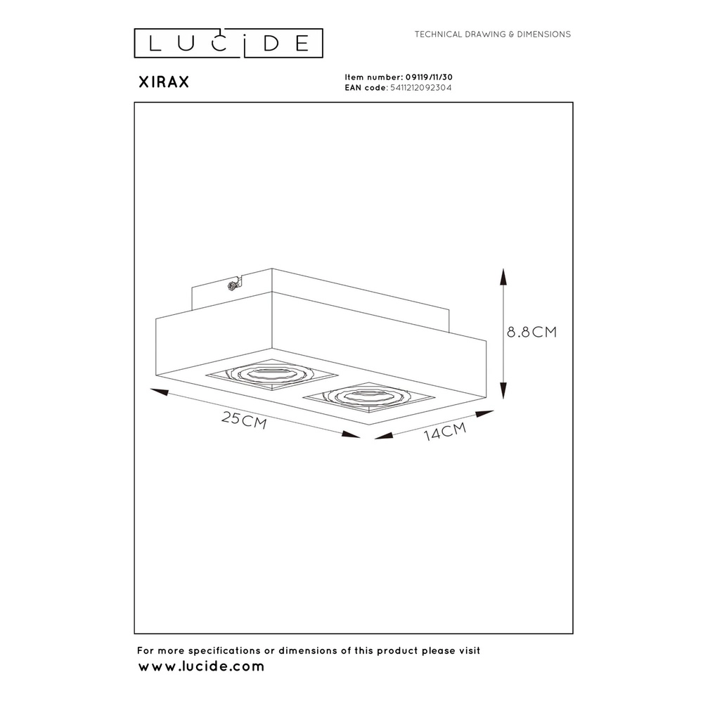 Projecteur de plafond Xirax 2 x 5W noirs Lucide 5411212092304