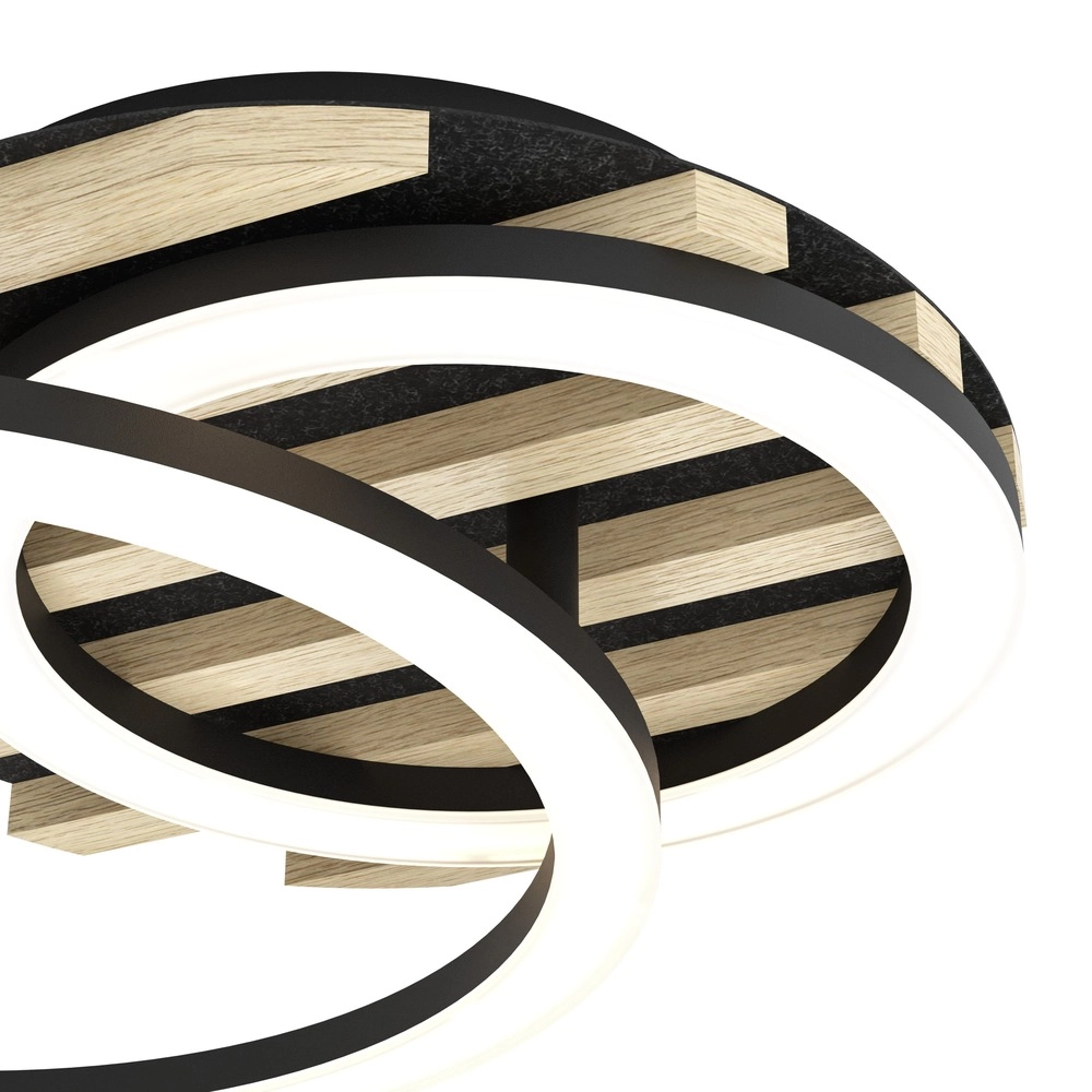 Lampe de plafond moderne Cembrano noir avec bois rond Eglo 9008606388158