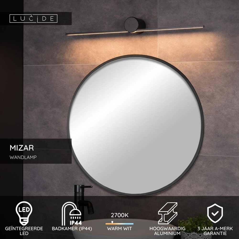 Lampe murale élégante pour salle de bain Mizar IP44 60cm noir Lucide 5411212126924