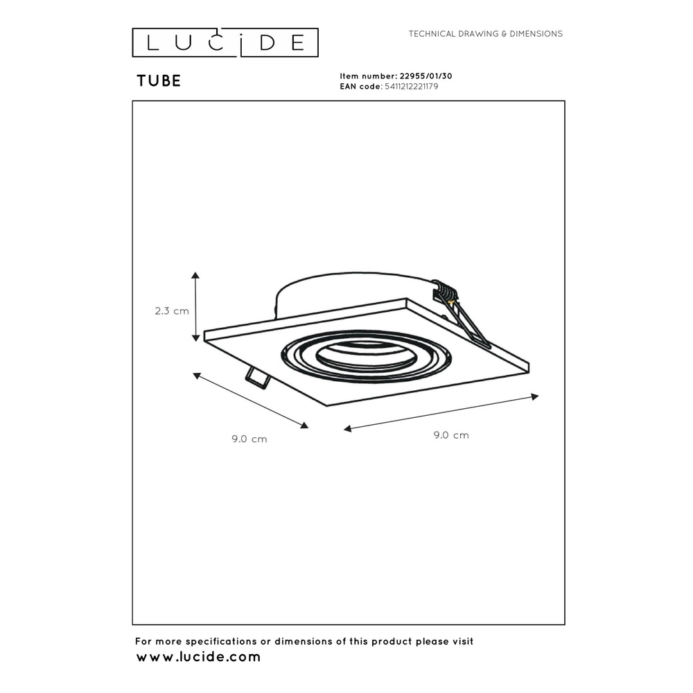 Projecteur encastré Tube Carré noir Lucide 5411212221179