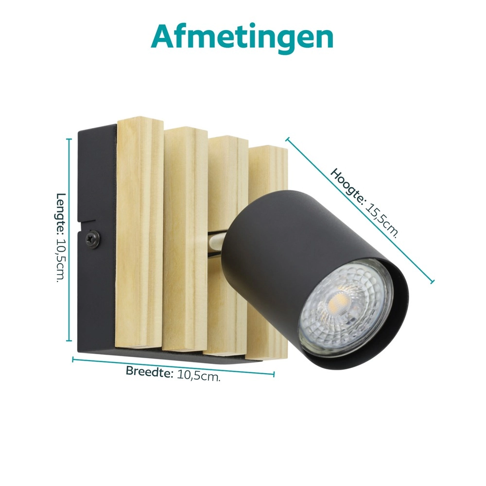 Projecteur moderne Cembrano Noir simple avec bois Eglo 9008606389049