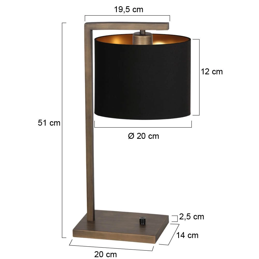 Lampe de table Stang avec capuche noire Steinhauer 8712746189759
