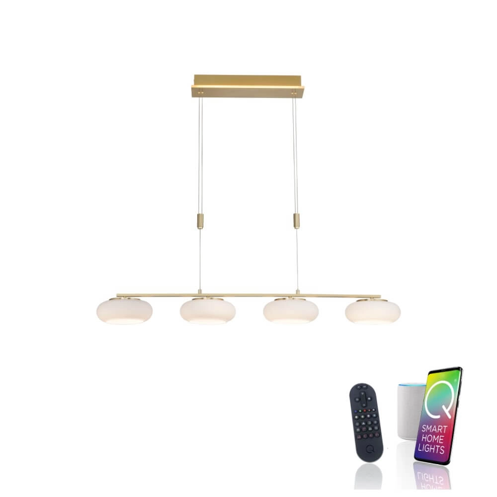 Lampe suspendue 4 lumières Q-Etienne en laiton droit Paul Neuhaus 4012248350478