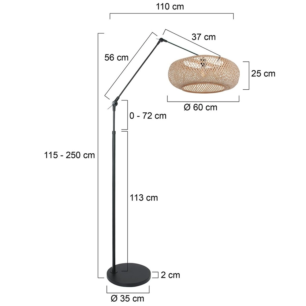 Lampadaire Prestige Chic noir avec capuche en rotin Steinhauer 8712746183603