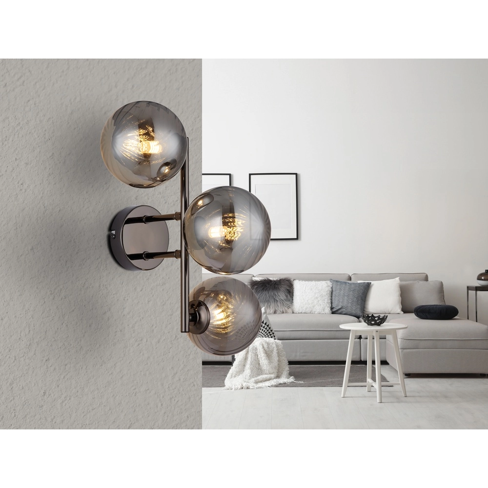 Lampe murale noire Conor avec du verre fumé Globo 9007371518180