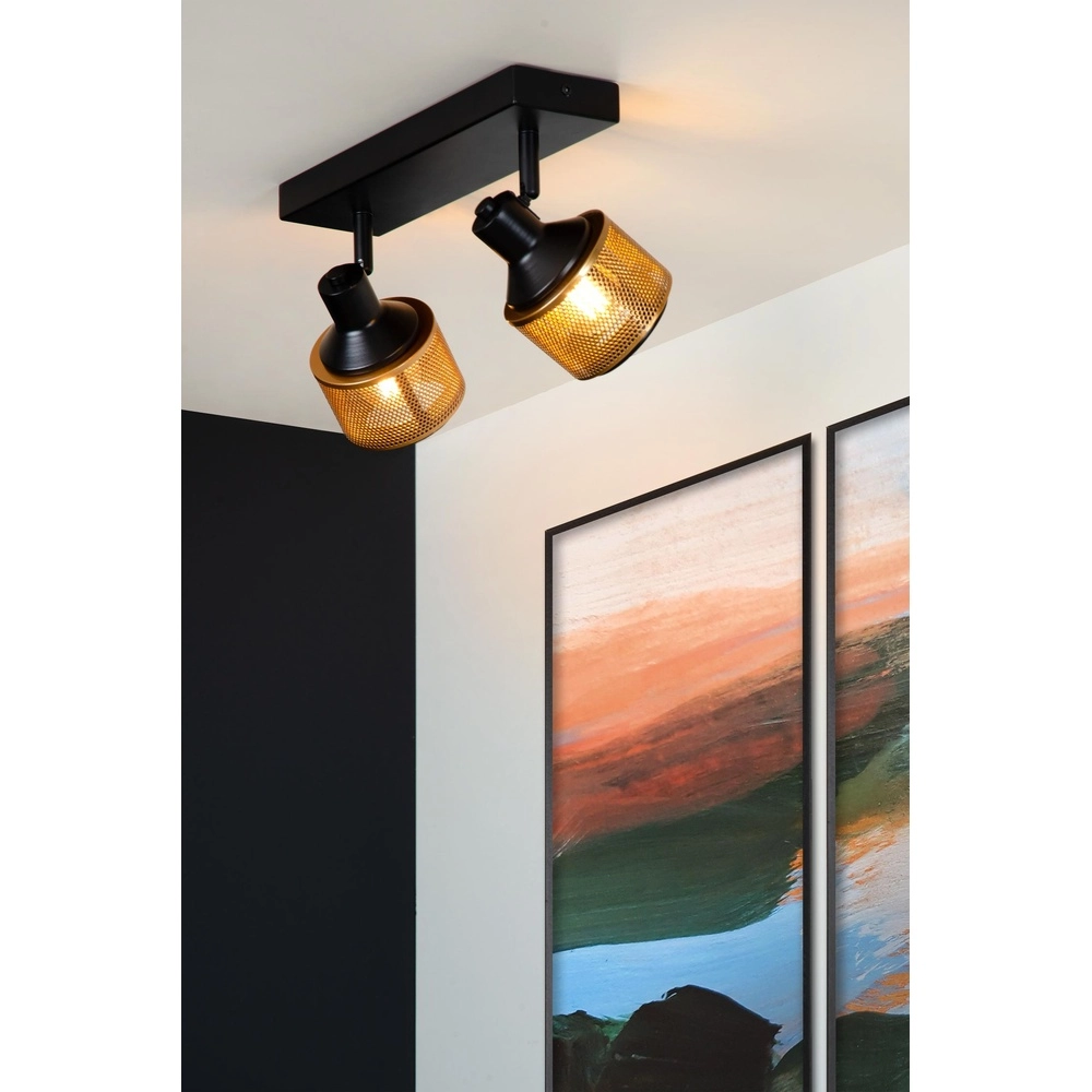 Lampe de plafond Rafa 2-noir clair avec cuivre Lucide 5411212771292