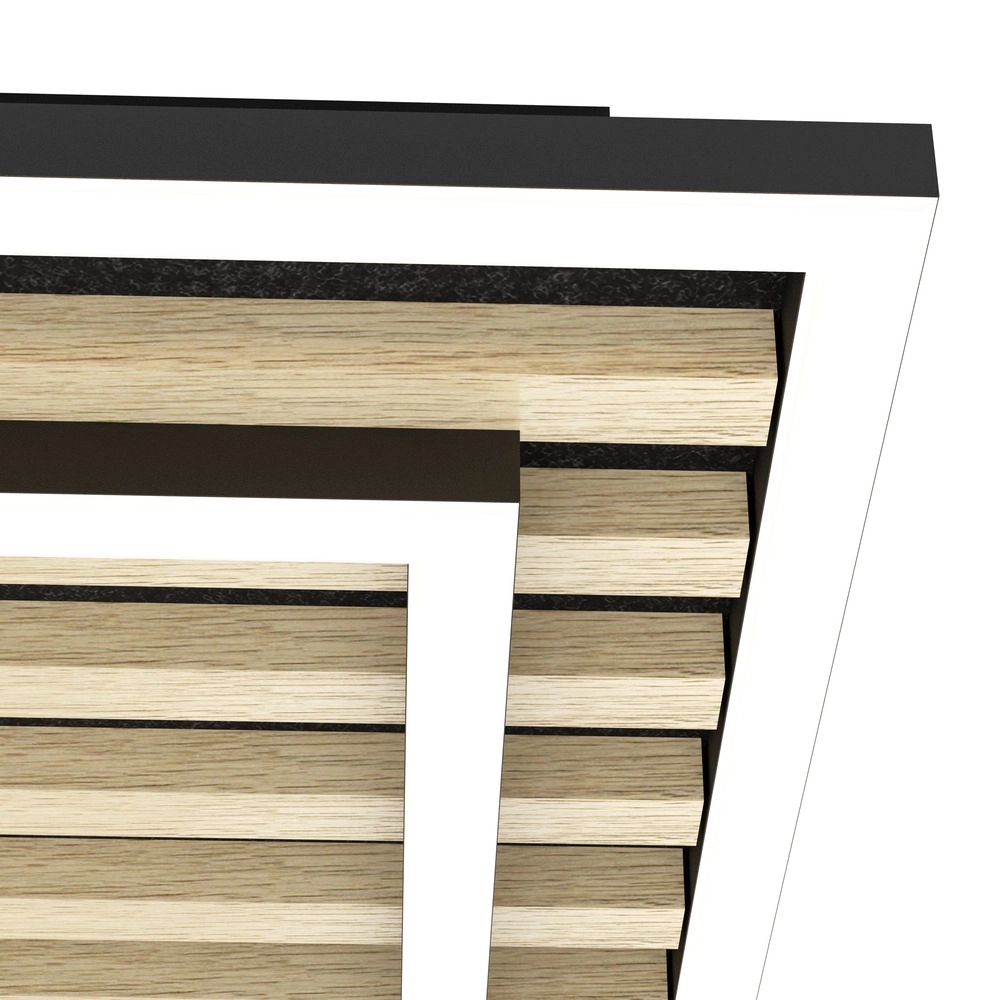 Lampe de plafond moderne Cembrano noir avec un carré en bois 31,5 x 31,5 cm Eglo 9008606388219