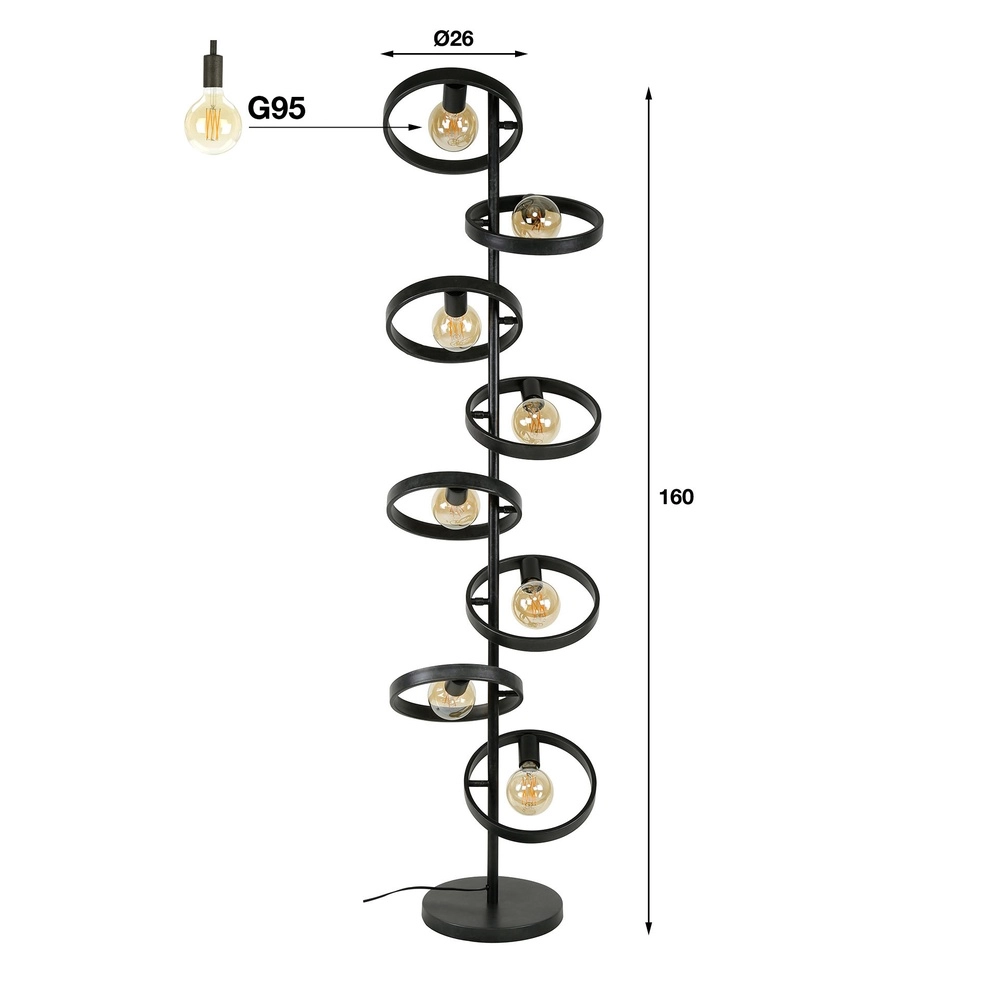 Lampe sur pied Rings Hover 160 cm - 8x E27 - fusain Lyora 8716803513327