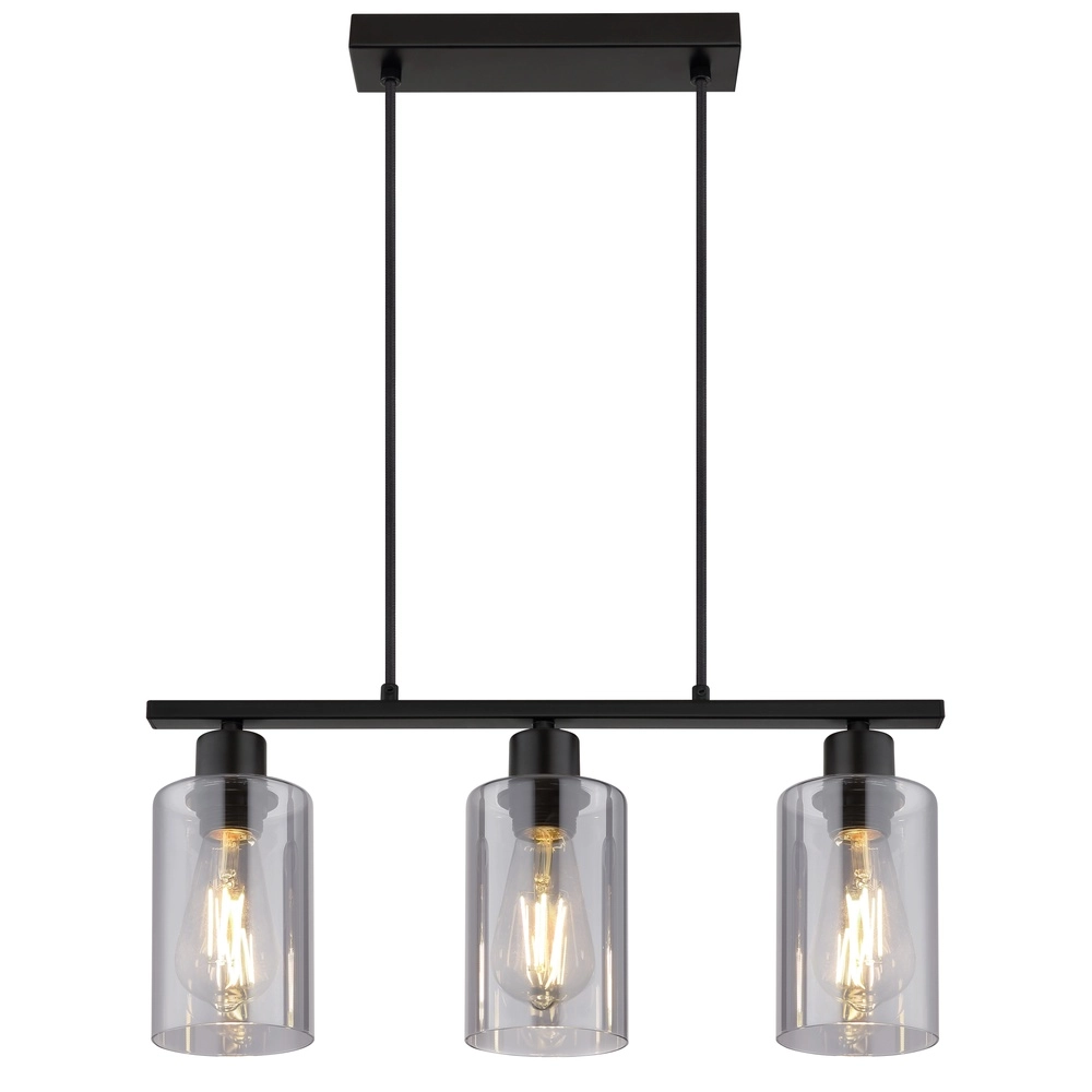 Lampe suspendue Hadera Noir à 3 lumières avec verre fumé Globo 9007371578689