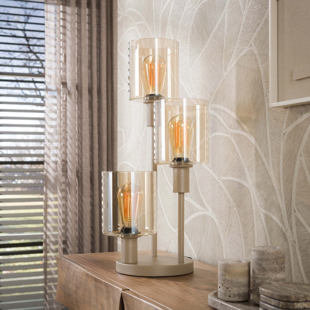 Lampe de table de conception Sepiora Brun sable clair à 3 Lyora 8716803515314