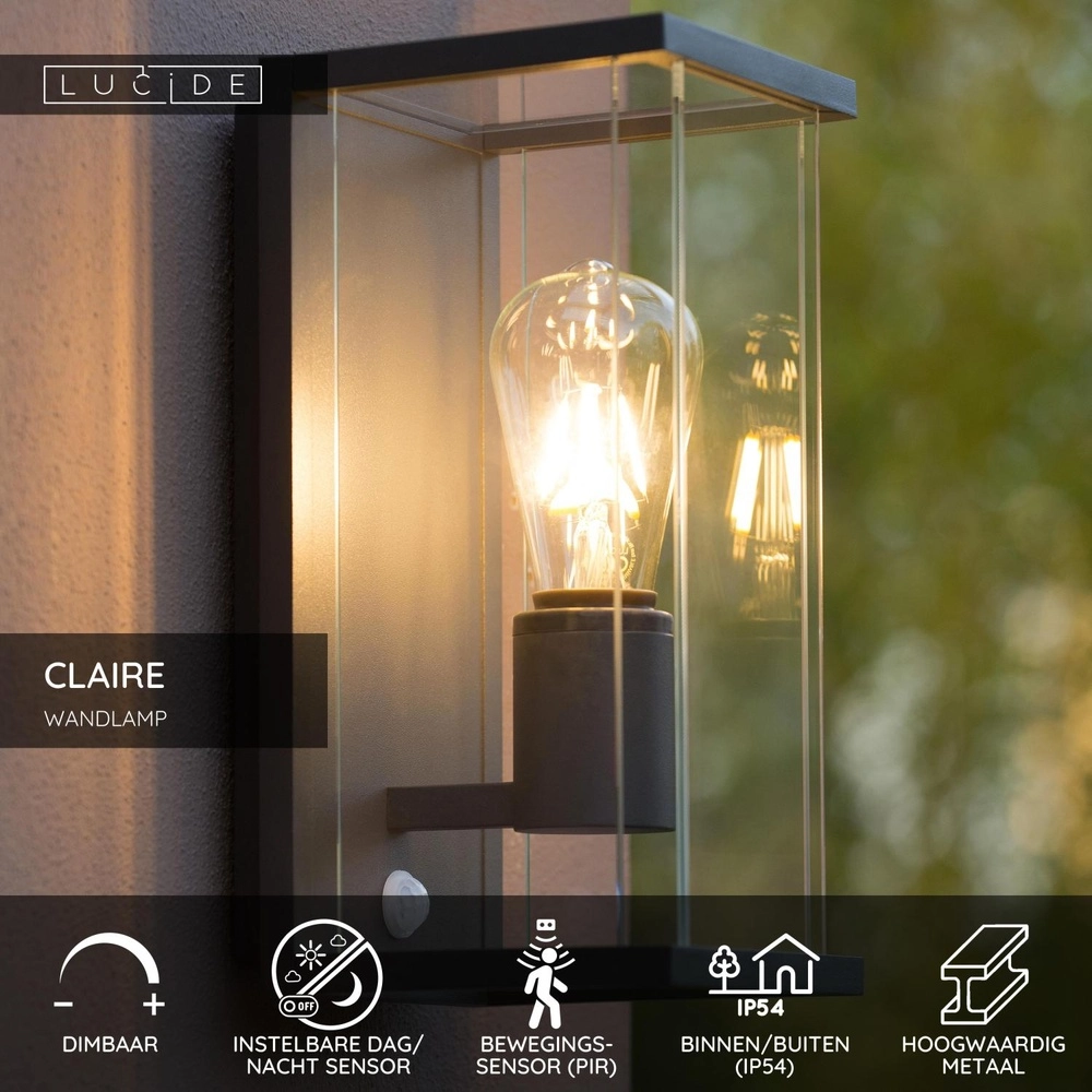 Lampe murale élégante Claire avec anthracite capteur Lucide 5411212271563