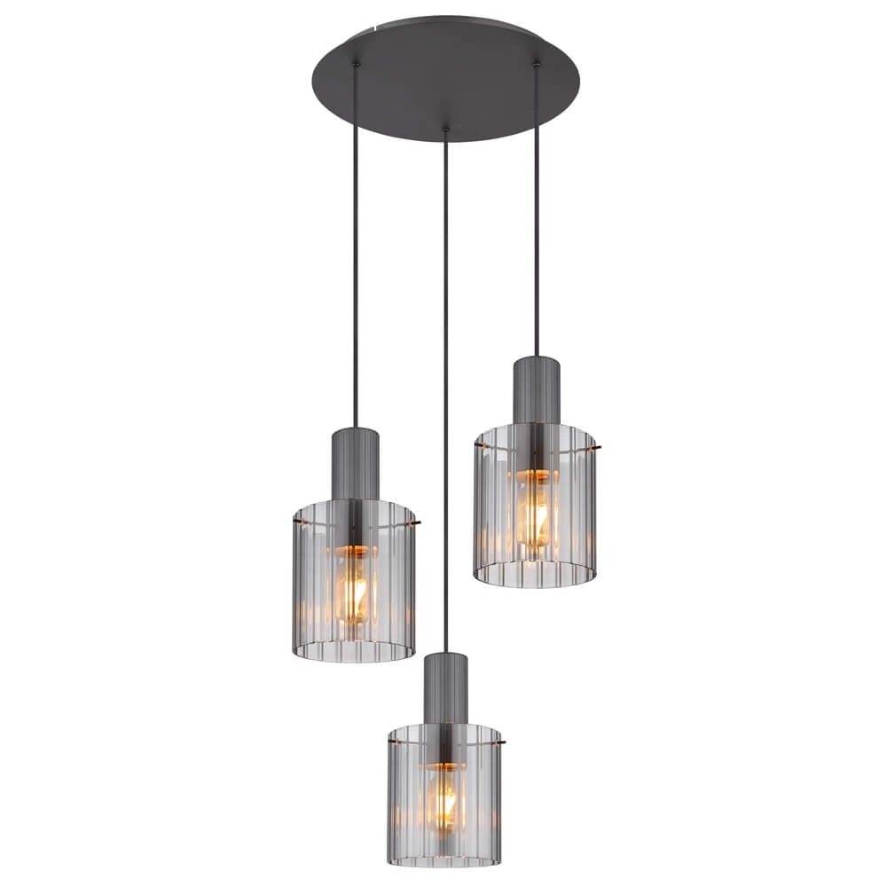 Suspension Tulivar Design Verre fumé 3 lumières Suspension Tulivar Design Verre fumé 3 lumières