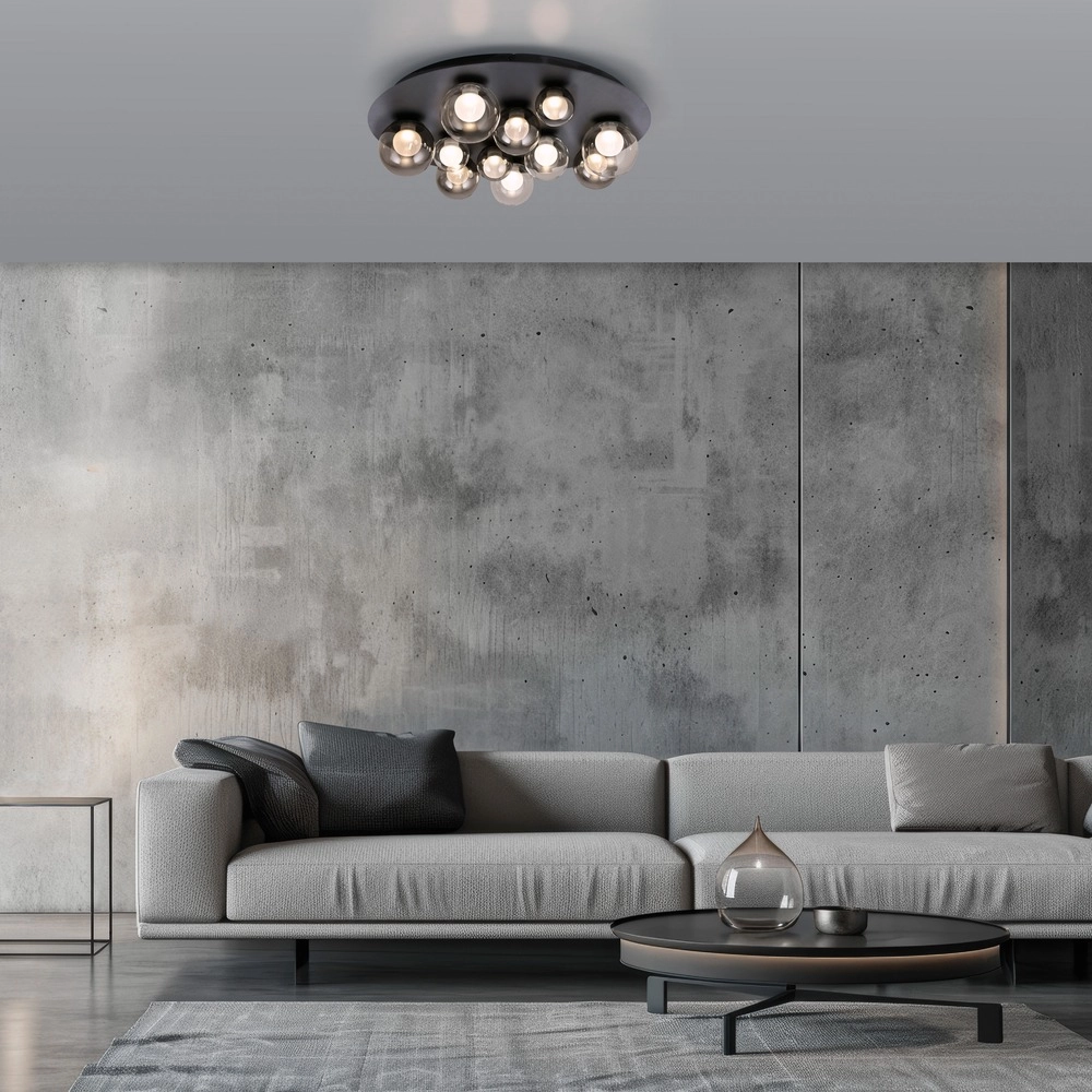 Lampe de plafond à 11 lumières Pure Popup Gris mystique avec verre fumé Paul Neuhaus 4012248397176